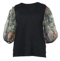 Dámska čierna blúzka s kvetovanymi šifónovymi rukávy zn. Zara