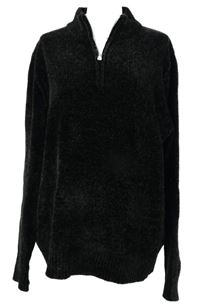 Pánsky čierny žinylkový sveter so stojačikom Threadbare