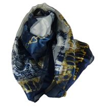 Dámský tmavomodro-bílý vzorovaný šifonový šátek s potiskem 