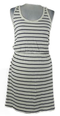 Dámske bielo-tmavomodré pruhované bavlnené šaty H&M