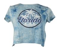 Dámske modré batikované crop tričko s palmami FB Sister