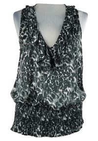 Dámská tmavošedo-bílá vzorovaná halenka s volánky New Look