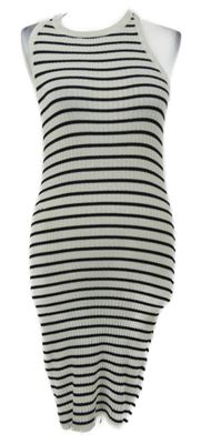 Dámske bielo-čierne pruhované rebrované pletené šaty H&M