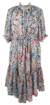 Dámske bielo-modro-ružové vzorované šifónové šaty Et Vous