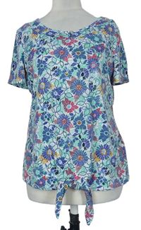 Dámske modro-mátové kvetované tričko s uzlom M&S