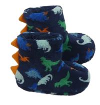 Tmavomodré chlupaté válenky/bačkory s dinosaury M&S vel.24