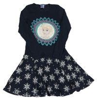 Tmavomodré bavlněné šaty s Elsou Disney