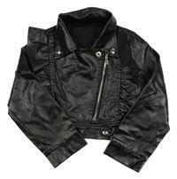 Čierna koženková bunda s volánikom