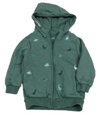 Khaki propínací mikina s dinosaury a kapucí Nutmeg