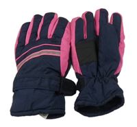 Tmavomodro-růžové šusťákové zimní rukavice