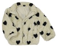 Smotanová chlpatá podšitá bunda so srdiečkami F&F