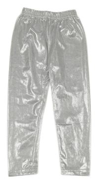 Stříbrno-biele trblietavé lesklé legíny