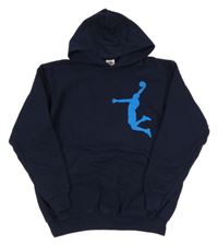 Tmavomodrá mikina so sportovcem a kapucňou Fruit of the Loom