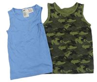 2x tílko - světlemodré + khaki army 