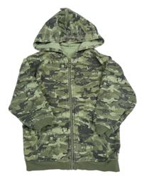 Khaki army propínací mikina s dinosaury a kapucí Matalan
