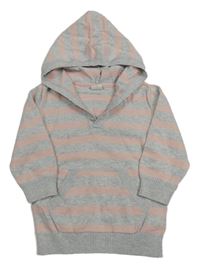 Šedo-růžový pruhovaný svetr s kapucí H&M