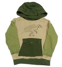Béžovo-khaki mikina s dinosaurom a kapucňou