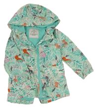 Zeleno-biela vzorovaná šušťáková jesenná bunda so zvířaty a kapucňou George