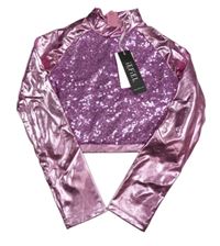 Nové - Růžové lesklé crop triko s flitry Iefiel