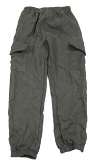 Tmavošedé manšestrové cargo kalhoty s kapsami