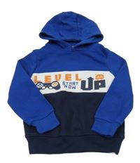 Modro-bielo-tmavomodrá mikina s nápisom a kapucňou Kiki&Koko