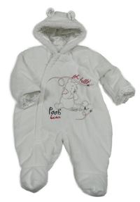 Biela chlpatá zateplená kombinéza s Púem a kapucňou George