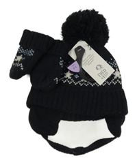 Nové - 2set - Tmavomodro-bílá čepice se vzorem + rukavice F&F