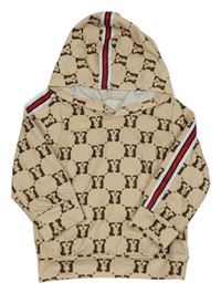 Béžovo-hnedá vzorovaná mikina s kapucňou