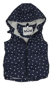 Tmavomodrá šusťáková zateplená vesta se srdíčky a kapucí Topolino