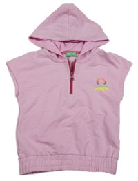 Svetloružová tepláková vesta s logom a kapucňou Benetton