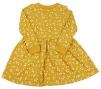 Horčicové teplákové kvetované šaty F&F