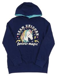 Tmavomodrá mikina s jednorožcom a kapucňou bpc