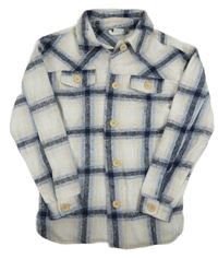 Bílo-tmavomodrá kostkovaná vlněná košilová bunda Y.F.K.