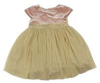 Béžovo-svetloružové tylovo/sametové šaty Mothercare