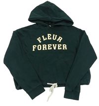 Tmavozelená crop mikina s nápisom a kapucňou H&M