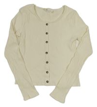 Smotanové rebrované crop tričko s gombíky H&M