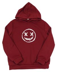 Červená mikina so smajlíkom a kapucňou Shein