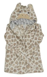 Béžovo-biely vzorovaný chlpatý župan s kapucí - kravička