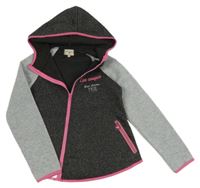 Tmavošedo-šedá propínací mikina s nápisem a kapucí Lee Cooper