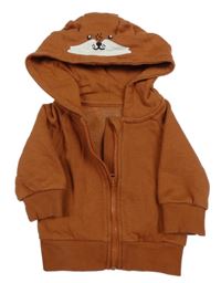 Béžová propínací mikina s kapucí - medvěd Primark