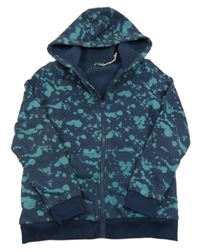 Tmavomodro-modrá vzorovaná propnací zateplená mikina s kapucňou Pocopiano