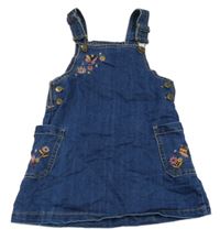 Tmavomodré laclové riflové šaty s kytičkami a kapsami Topolino