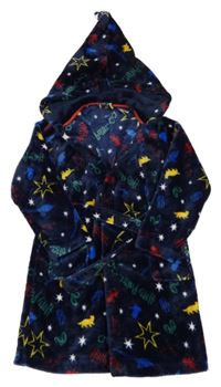 Tmavomodrý chlupatý župan Harry Potter s kapucňou