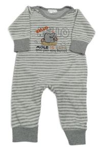 Šedo-bílý pruhovaný sametový overal s hrošíkem Ergee 