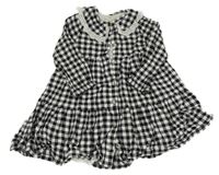 Čierno-biele kockované plátenné prepínaci šaty s golierikom F&F