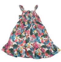 Biele bavlnené žabičkové kvetované šaty C&A