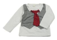 Biele spoločenské tričko s našitou vestou a kravatou