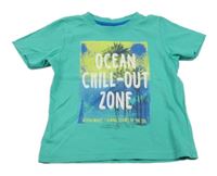 Zelené tričko s palmami a nápisom Lupilu