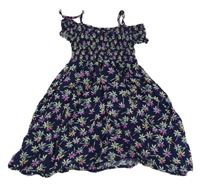 Tmavomodré žabičkové šaty s palmami Y.F.K.