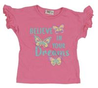 Svetloružové tričko s nápisom a motýlikmi Infinity